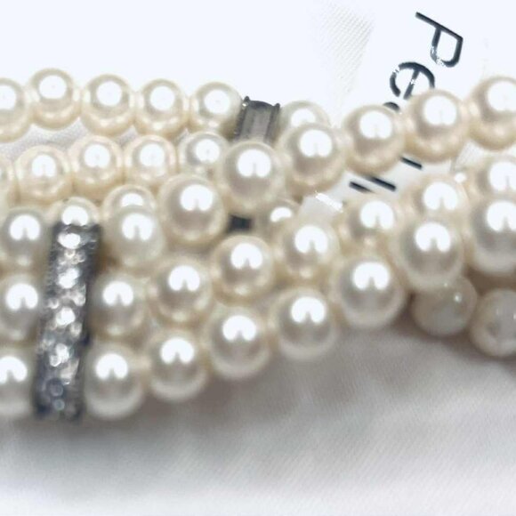 Vintage Imitation Pearl Stretch Bracelet with Rhinestone Spacers - Picture 7 of 7